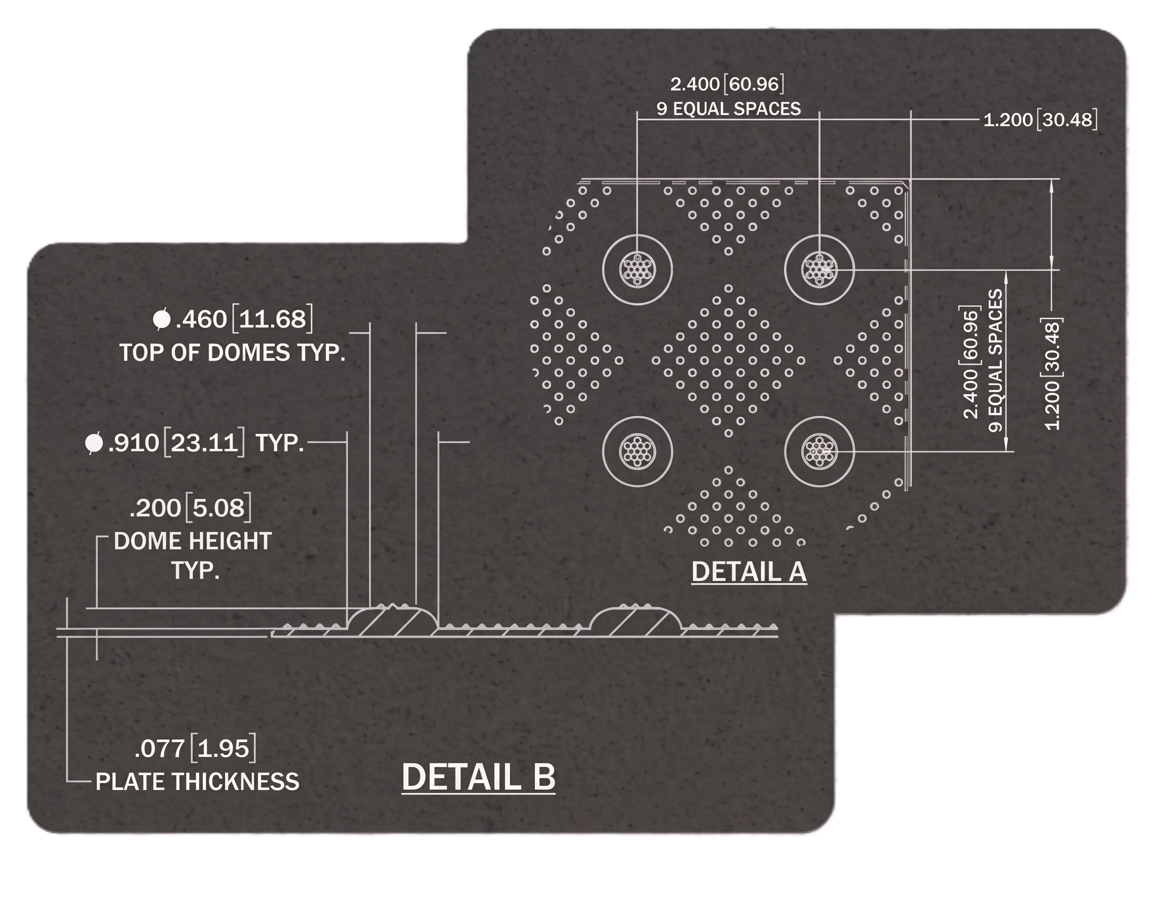 Dome dimensions — Detail A and Detail B technical drawing